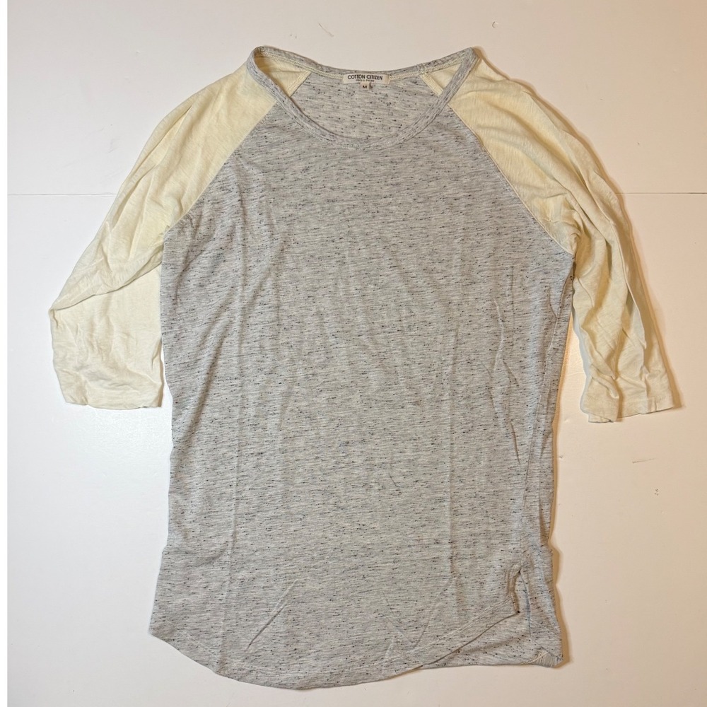 Cotton Citizen Baseball Raglan Tee 3/4 Sleeve Womens M Grey Cream Slub Jersey